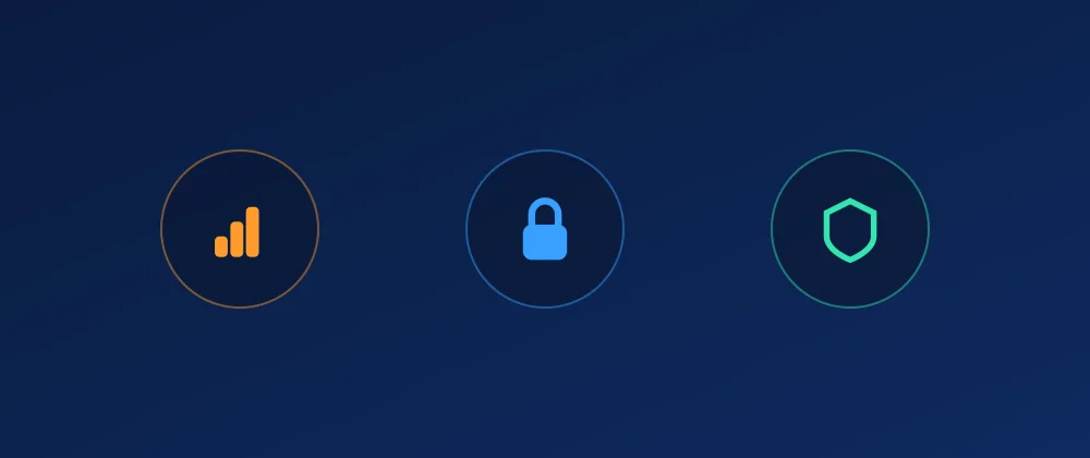 Three badge icons side by side representing a carrier network lock, an account activation lock, and a protective shield for device security.